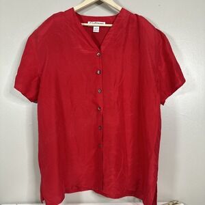 Vintage Gabiano Red Silk shirt Shoulder Pad Button-up Shirt Women's 1X 90's Y2K
